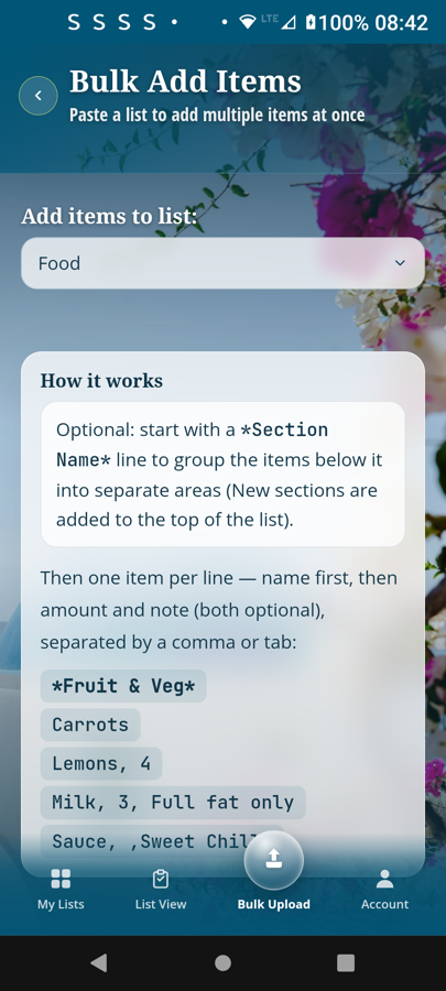 Bulk upload — paste your list