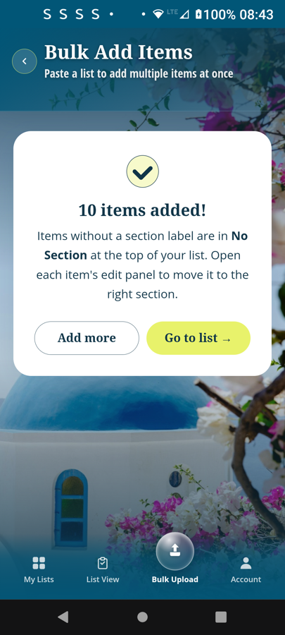 Bulk upload — items added