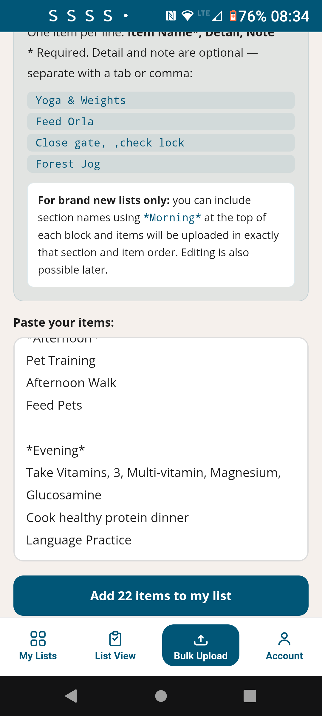 Bulk upload — paste your list