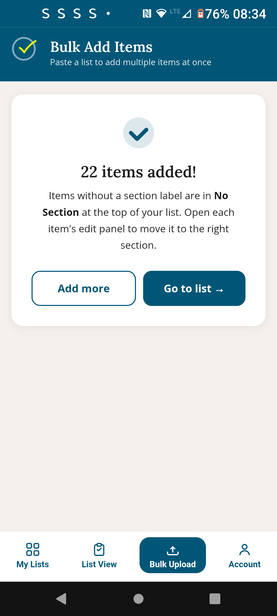 Bulk upload — items added