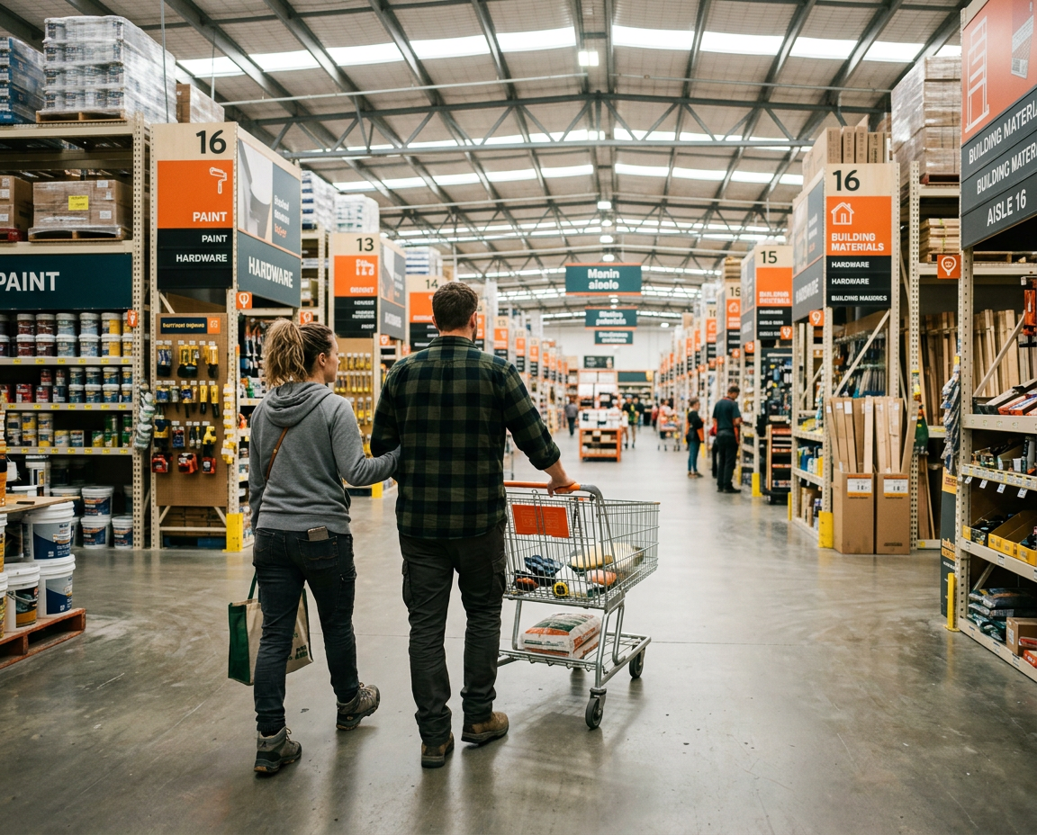 A couple walking into a hardware store